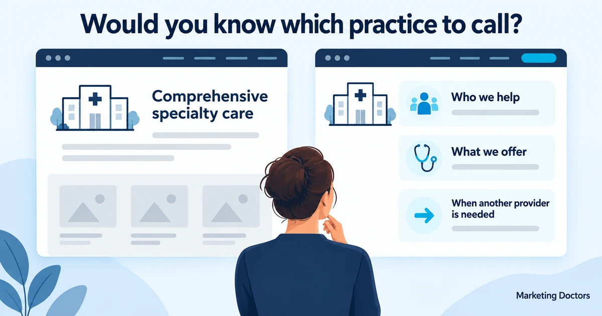 Content Marketing For Medical Practices: A Reader Compares A Vague Service Statement With Clear Services And Referral Boundaries.